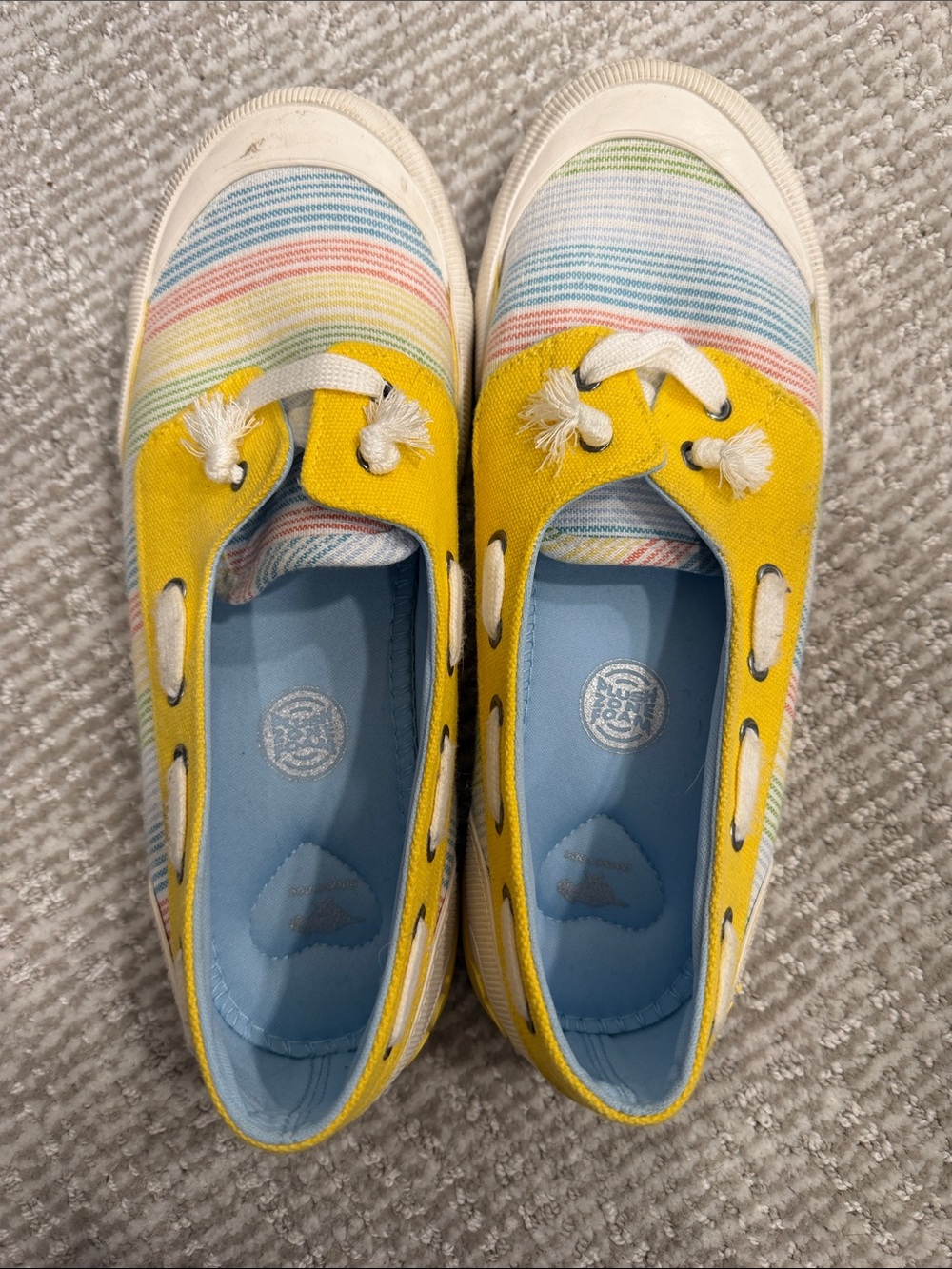 Rocket Dog Yellow Canvas Slip-On Sneakers with Pastel Stripe Toe